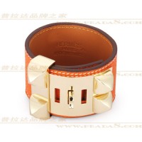 Hermes Collier de Chien Orange Bracelet With Gold